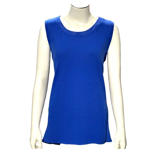 Adrienne Vittadini Royal Blue Tunic Top Sheer Chiffon Back Hem Size Large Chic - Picture 3 of 13